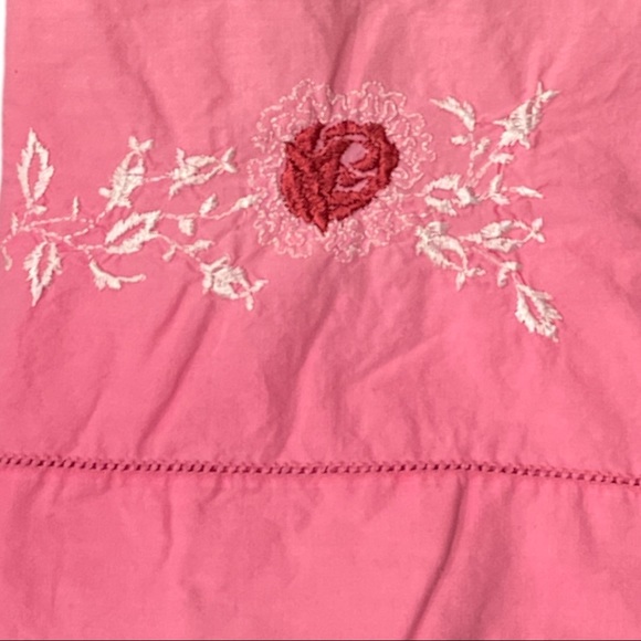 Vintage Bedding Vintage Bright Pink Rose Embroidered Cotton